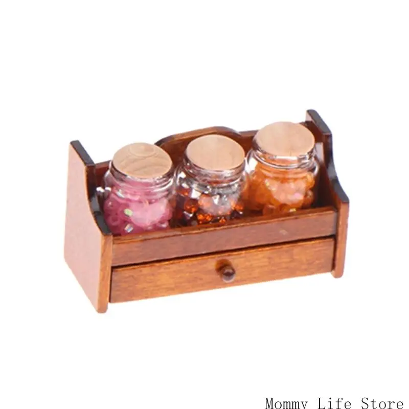 منظم خزانة ريترو مصغر لبيوت الدمى والمطبخ بمقياس 1/12 رف خشبي سهل التجميع واستخدام متعدد المشاهد #4