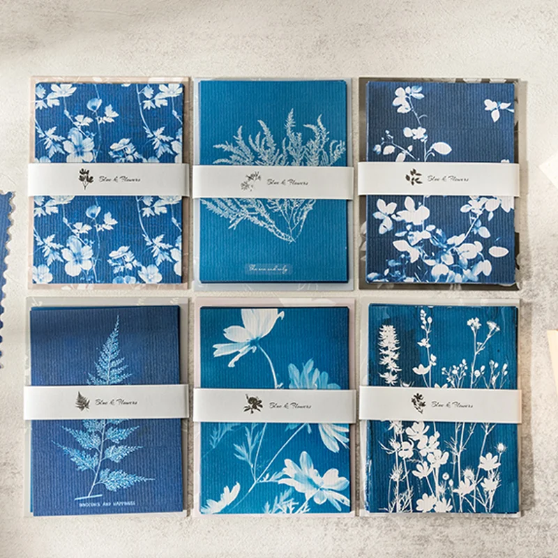 Mr. Paper Retro Solid Color Material Paper 20 sheets/pack Plant Flower Leaf Reflection Blue Material Paper Home Decoration Gifts