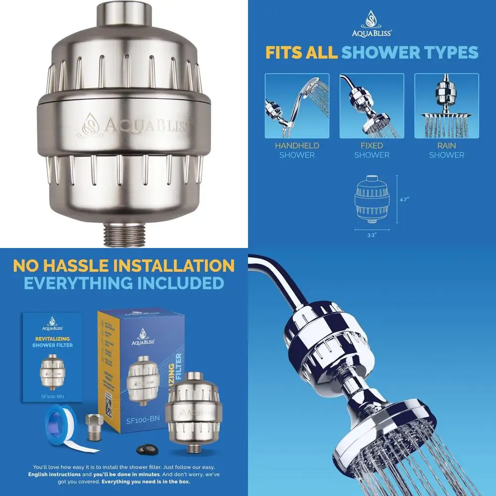 ไส้กรองฝักบัว AquaBliss ประสิทธิภาพสูง - ช่วยลดอาการผิวแห้ง รังแค กลาก ช่วยบำรุงผิว ผม และเล็บ - สีนิกเกิลขัดเงา