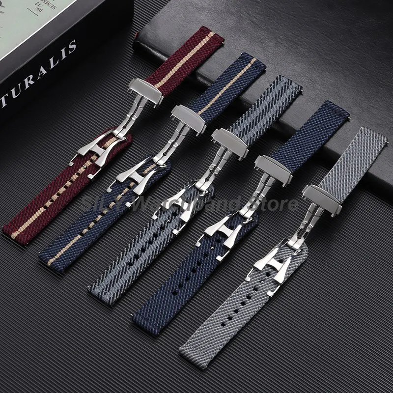 Woven Canvas Fabric Watch Band 20mm Folding Buckle Nylon Watch Straps Quick Release Bracelet Fashion Wristbelt Bands Accessories