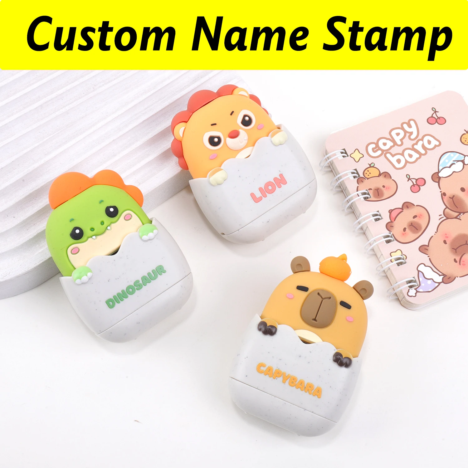 Benutzerdefinierter Namensstempel für Kinder, personalisierter Stempel für den Kindergarten, niedliches Tier, wasserfest, selbstfärbend, Schulbedarf, individueller Stempel