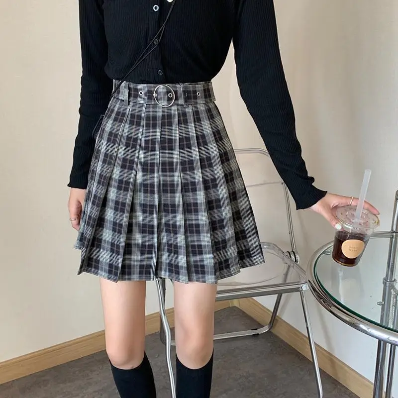 Gothic Streetwear High Waist Fashion Short Skirt Goth Plaid Pleated Mini Harajuku Grunge Winter Autumn Women Skirts