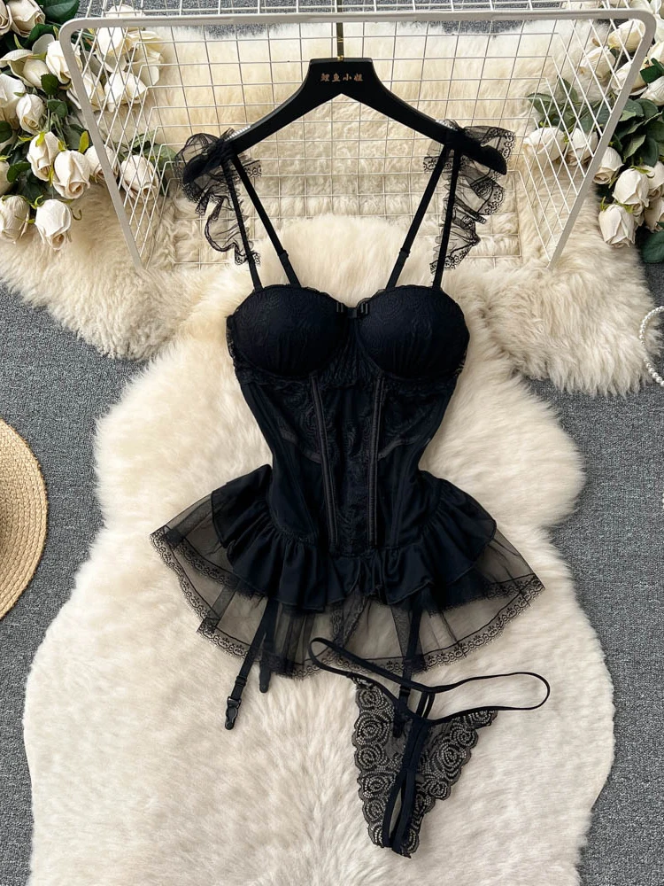 Kobiety Wino Czerwone A-line Mini Koronkowa Sukienka Vintage Sukienki na ramiączkach Y2k Egzotyczne Seksowne Czarne Sukienki Jednoczęściowe 2000s Coquette Clothes