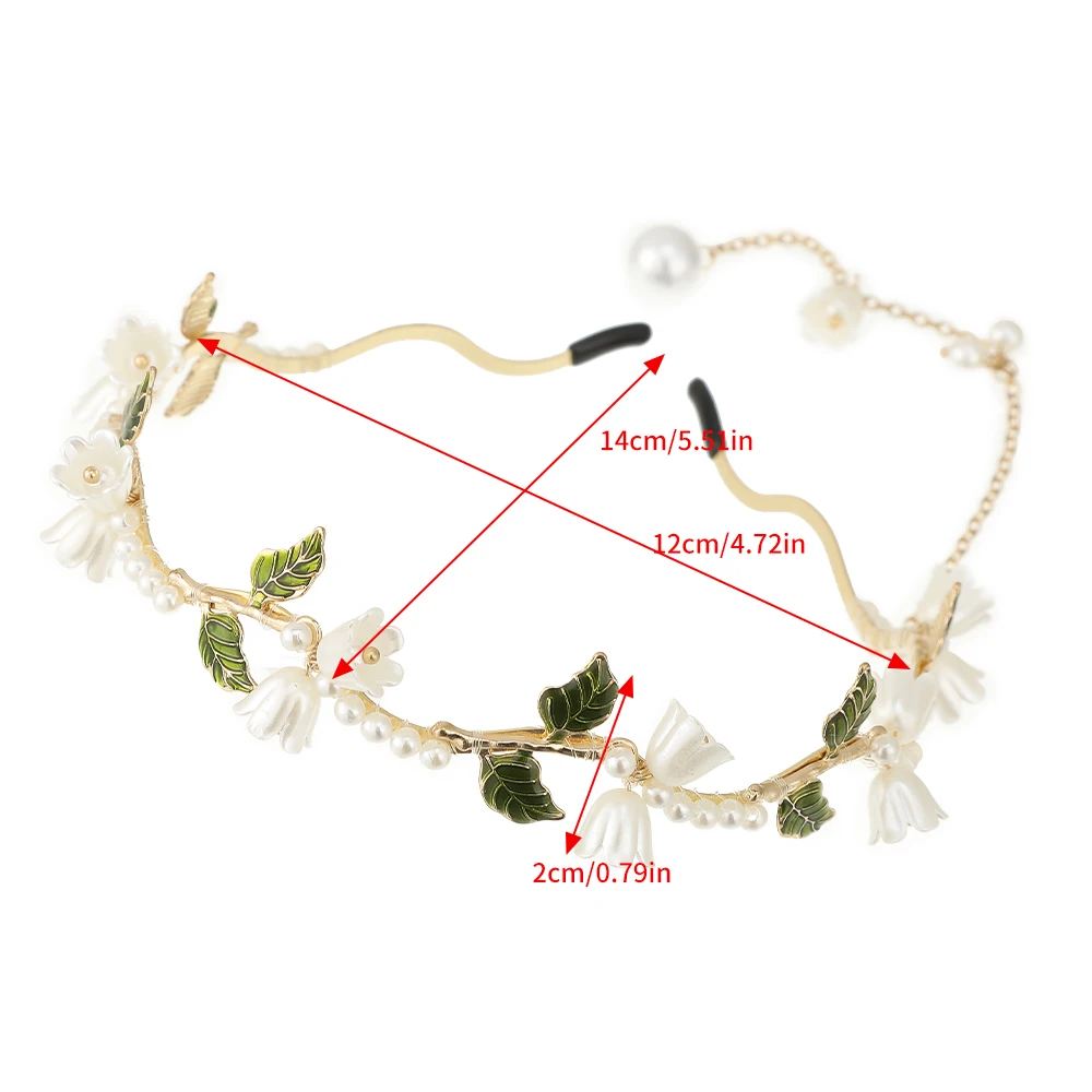 Green Leaf Lily Of The Valley Hair Hoops Hair Band Curved Pearl Tassel Headband Girls Elegant Temperament Hair Accessories