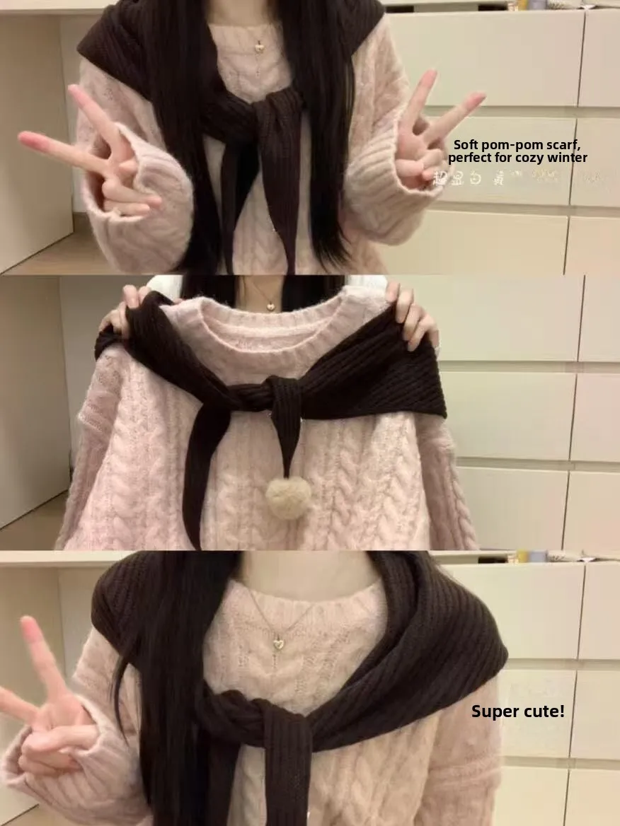 

Женский мягкий вязаный комплект из двух предметов: свитер и брюки, розовый, с круглым вырезом, теплый, уютный, свободного кроя, для повседневной носки, новинка зимы