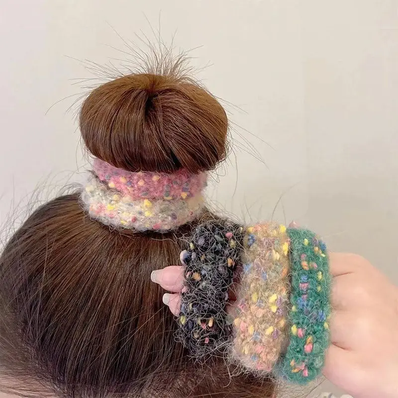 2026 5PCS New Plush Hair Bands Christmas Color Dot No Damage Fluffy Hair Ropes Scrunchies for Girls Women Winter Ponytail
