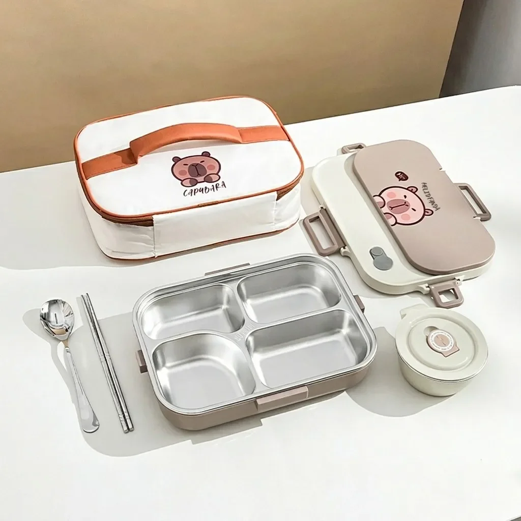 Magnetronbestendige 304 roestvrijstalen bentoboxset, lunchbox voor kinderen en volwassenen, met thermische tas, compartimenten, bestek en voedselopslagcontainer.