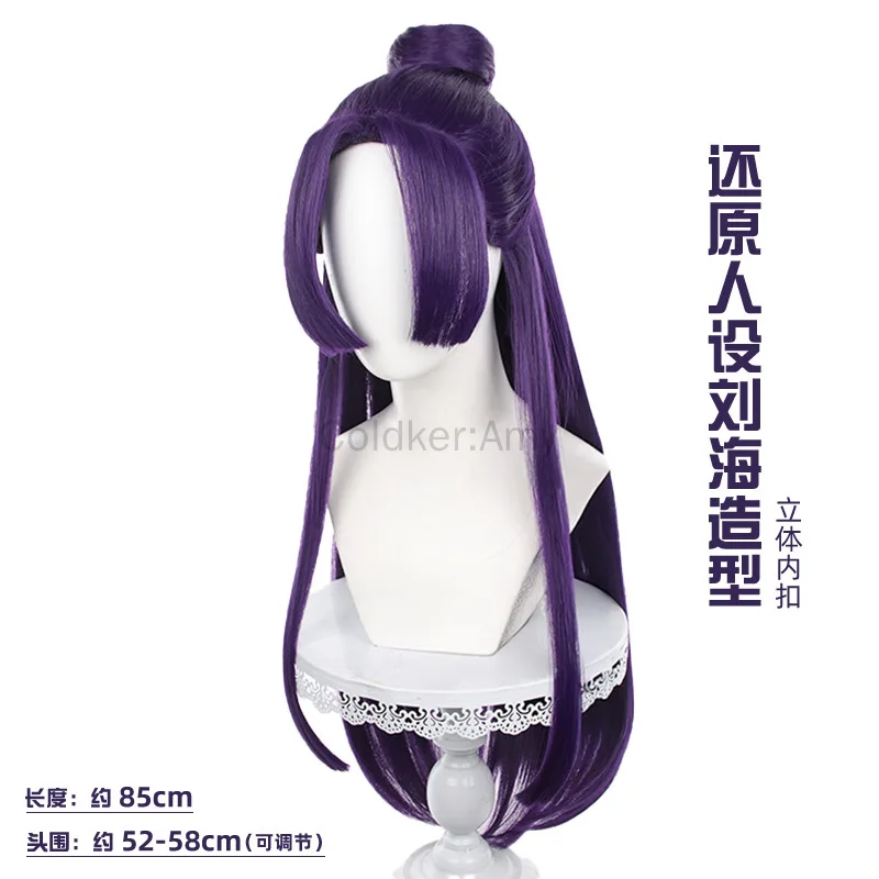 Perruque Jinshi Anime longue perruque droite violette pour hommes Halloween Cosplay tenue de Cosplay pour hommes cheveux synthétiques Anime pour fête costumée