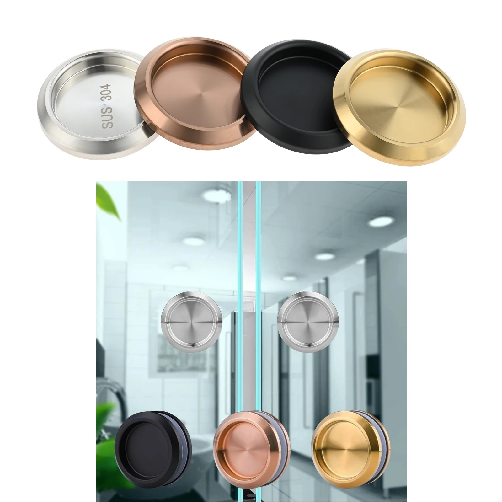 

1 Pc Sliding Door Knob Stainless Steel 68x11mm 4 Colors Glass Doors Handles Kitchen Cabinets Bathrooms Single Sided No Drilling