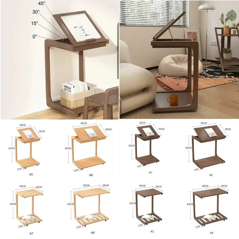 Retro Wood Adjustable Removable Wheeled Table Multifunctional Sofa Coffee Side Table Portable Laptop Computer Desk Holder