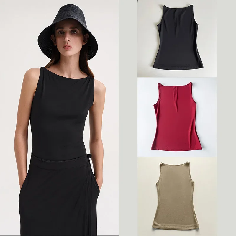 TT @-Viscose Fiber Tank Top, Comfortable and Stretchy, Not Tight, Showing Thin Top for Women\'s Elasticity