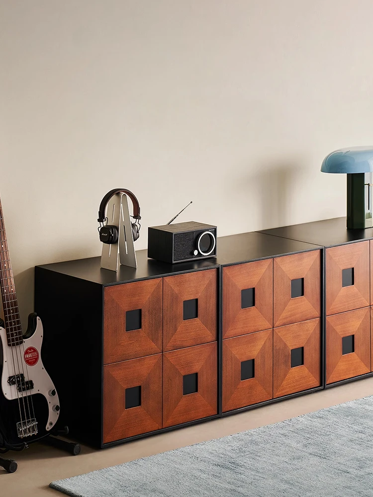 

Customizable time color matching solid wood medieval combination small apartment TV cabinet storage bucket