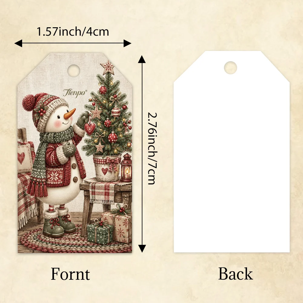40pcs, Gift Tags, Vintage Plaid Penguin Xmas, Hanging Paper Labels for Gift Wrapping, Holiday Party Decor with String