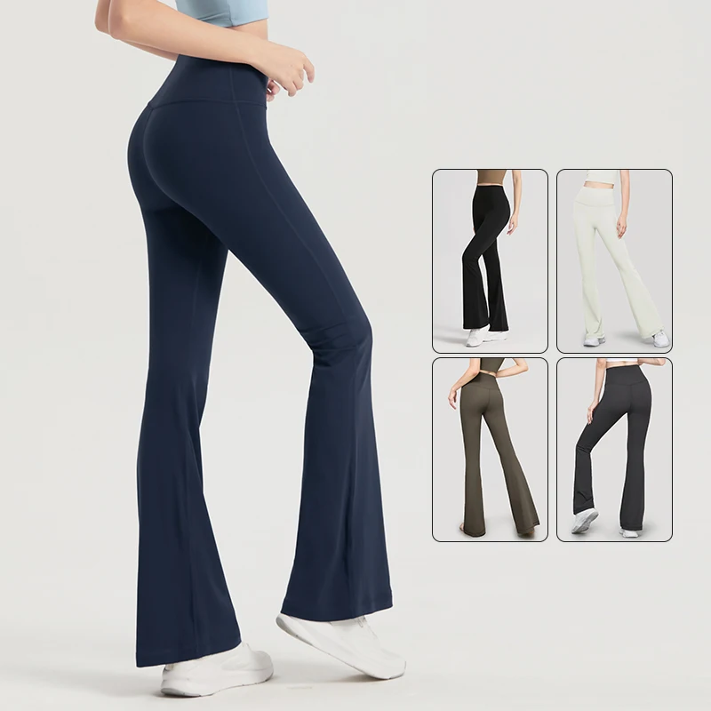 Adult Women Nylon High-waisted Bell Bottoms Dance Flare Long Trousers Fitness Black Gymnastics Flare Trousers