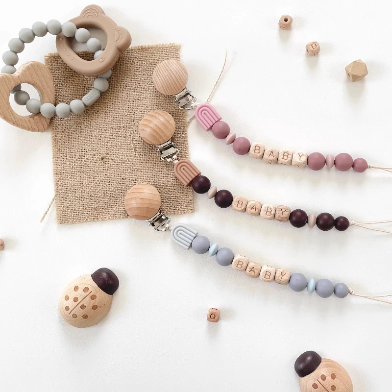 

Baby Custom Personalized English Letters Name Baby Silicone Pendant Pacifier Clips Nipple Dummy Holder Chain Teether Toy Gift