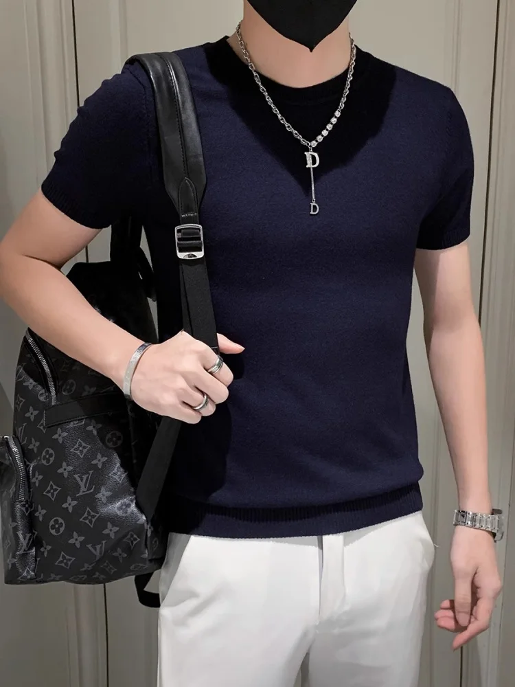 

Летняя ор Све Трикотажная мужская футболка приталенного кроя Trendy f Sve Повседневная круглая футболка Ne Youthful Energy Sle Pure Color