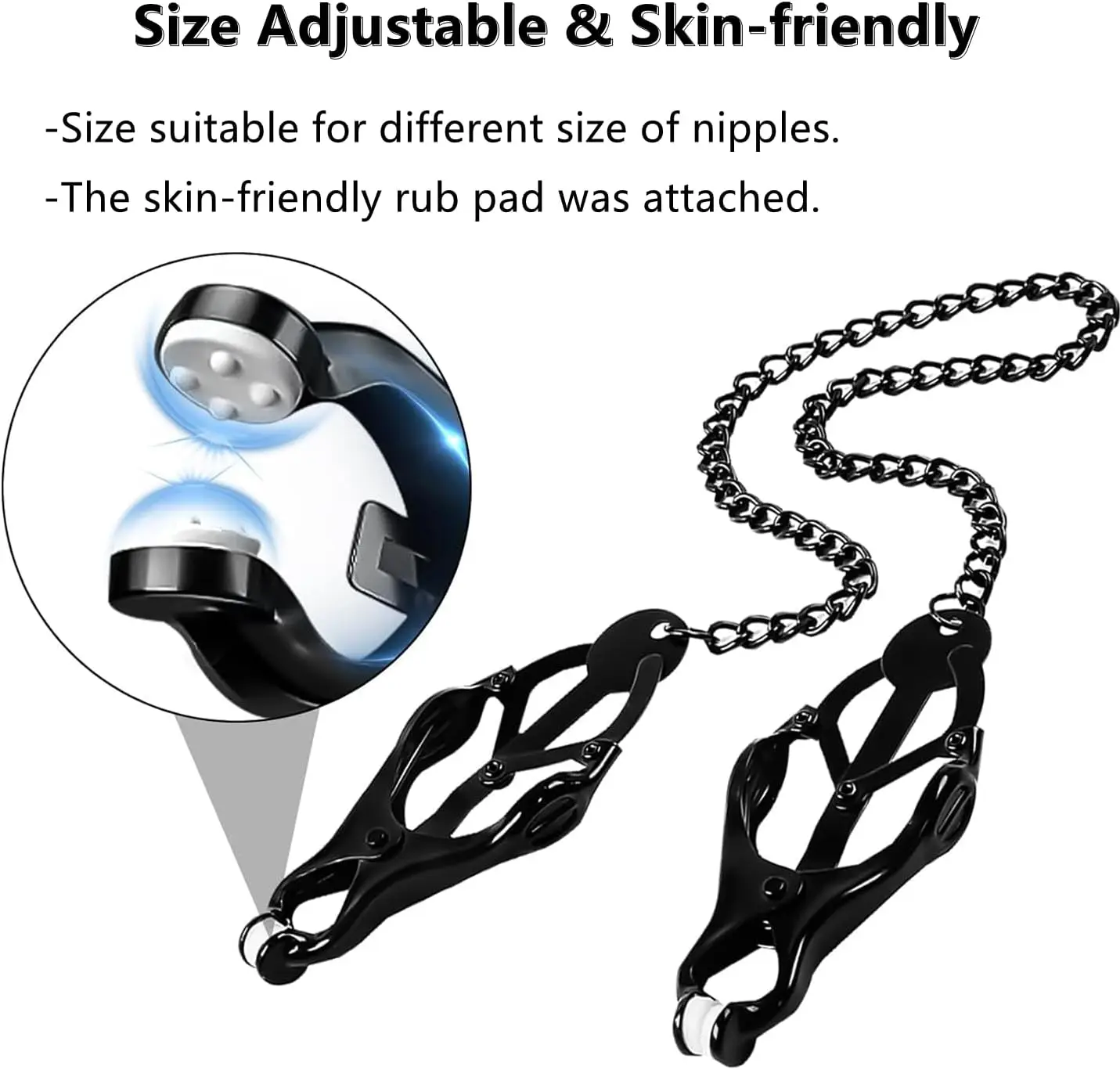 BDSM Nipple Clamps with Chain,Clover Nipples Clips Rubber-padded Tips,Sex Toy for Couples,SM Adult Games,Breast Clit Stimulation - view 2