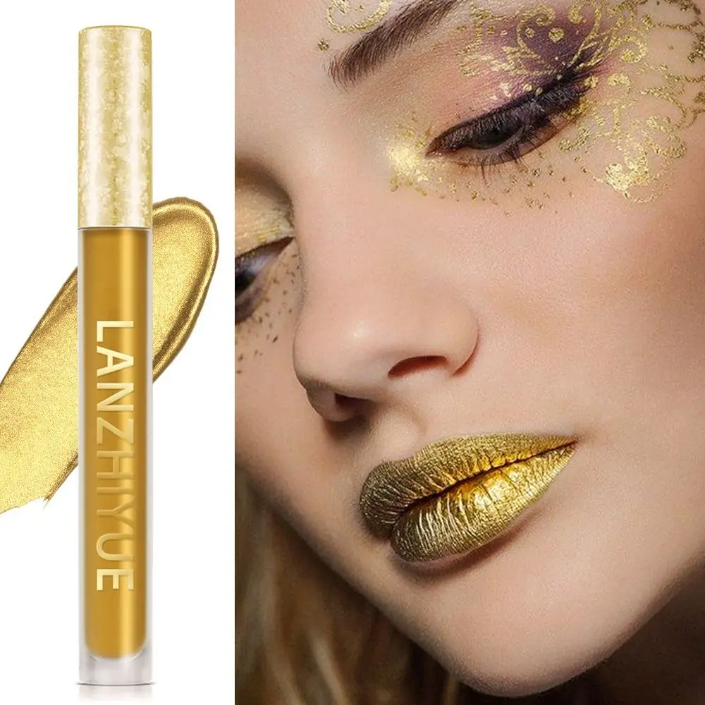 Double Use Metallic Liquid Lip gloss wasserdicht langlebige hoch pigmentierte schimmernde Gold Lippenstift nicht verblassen Lidschatten Frauen