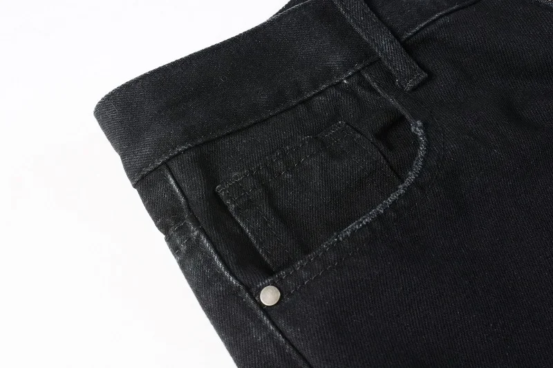 Four Seasons Men's Casual Black Elastic Jeans Bootcut Pants Trendy Spliced  High Street Denim Trousers Male Men's Streetwear