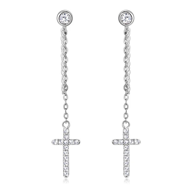 Apaison 925 Sterling Sliver D Color 3 mm Moissanite Drop Earrings For Women Gold Plated Religious Cross Jewelry