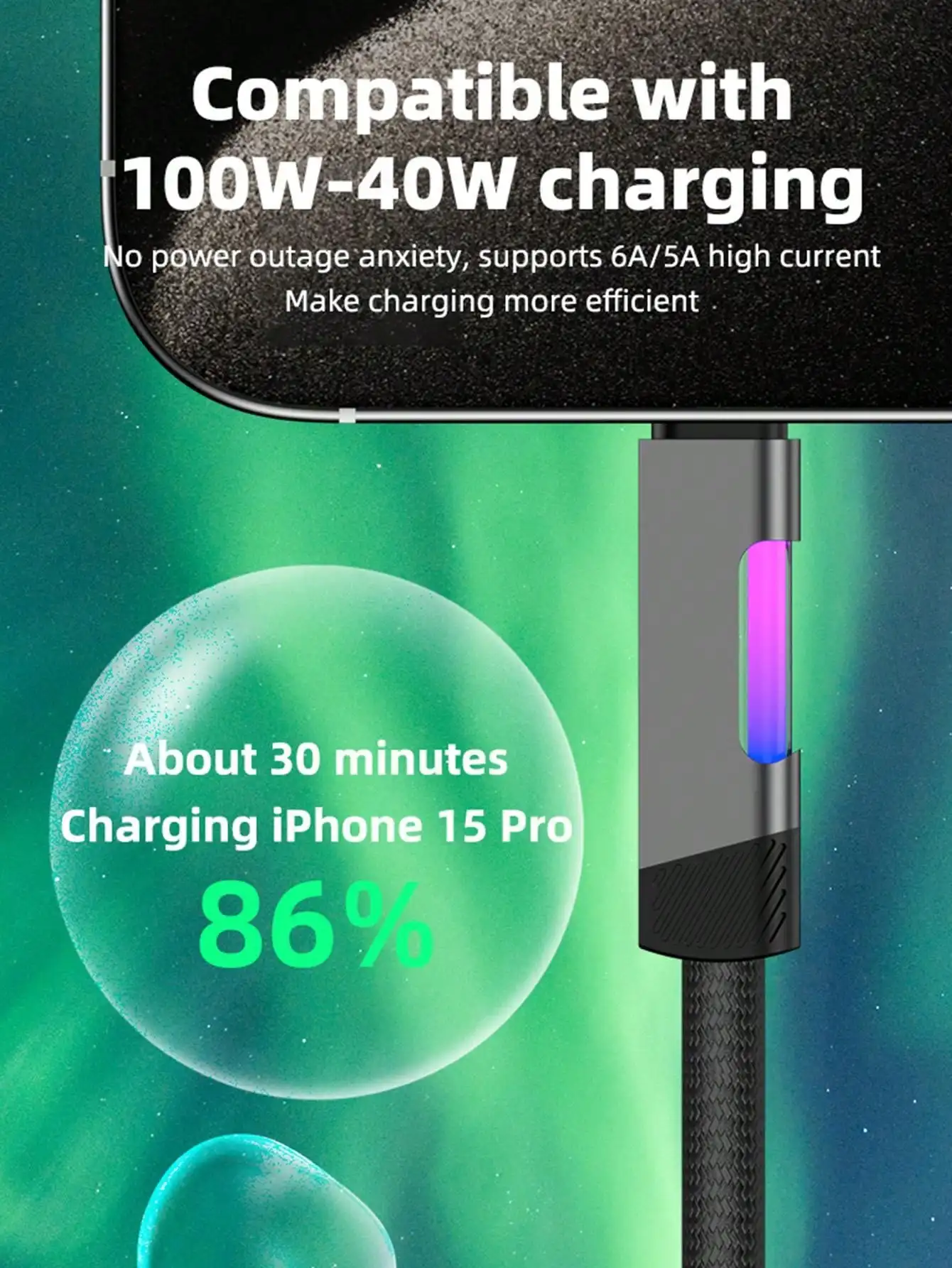 

100W USB to Type C /USB C to Type C /USB C to Lightning Data Cable 100W PD 3.1 Fast Charging Charger Cable Compatible with iPhon
