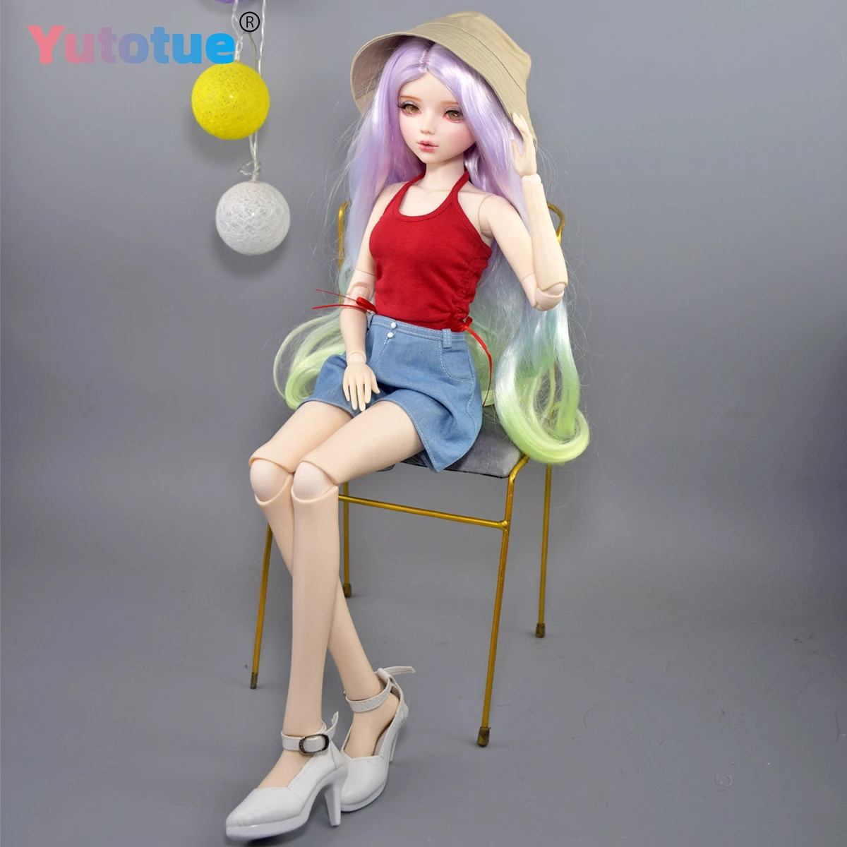 ตุ๊กตา YUTOTUE สูง 56 ซม. ตุ๊กตาผู้หญิง วิกผมไล่สี เสื้อกั๊ก กางเกงขาสั้น รองเท้า หมวก ชุดครบ 1/3 สเกล ตุ๊กตา BJD