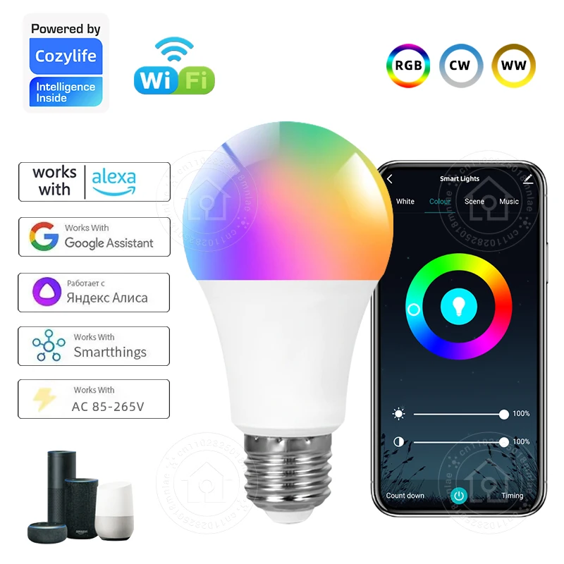 RGB E27 9 واط واي فاي يعتم ضوء لمبة الموقت التحكم الصوتي CozyLife دعم SmartThings أليكسا جوجل مساعد المنزل ياندكس أليس