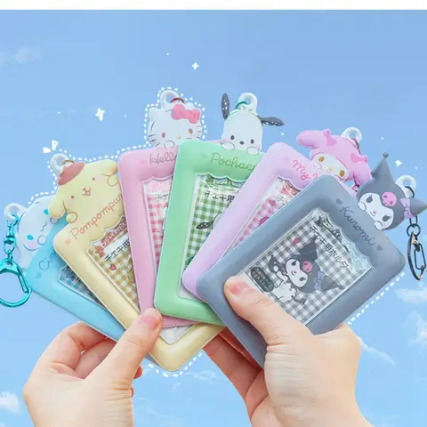 Kawaii Sanrio Card Holder Cartoon Kitty Cinnamoroll Melody Kuromi Bus Id Card Storage Keychain Decorative Toys Gift For Girls