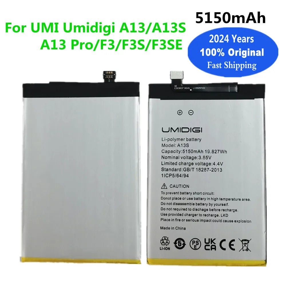 

2024 Years 100% Original Battery For UMI Umidigi A13 / A13 Pro A13S F3 F3S F3SE Bateria 5150mAh Replacement Phone Battery