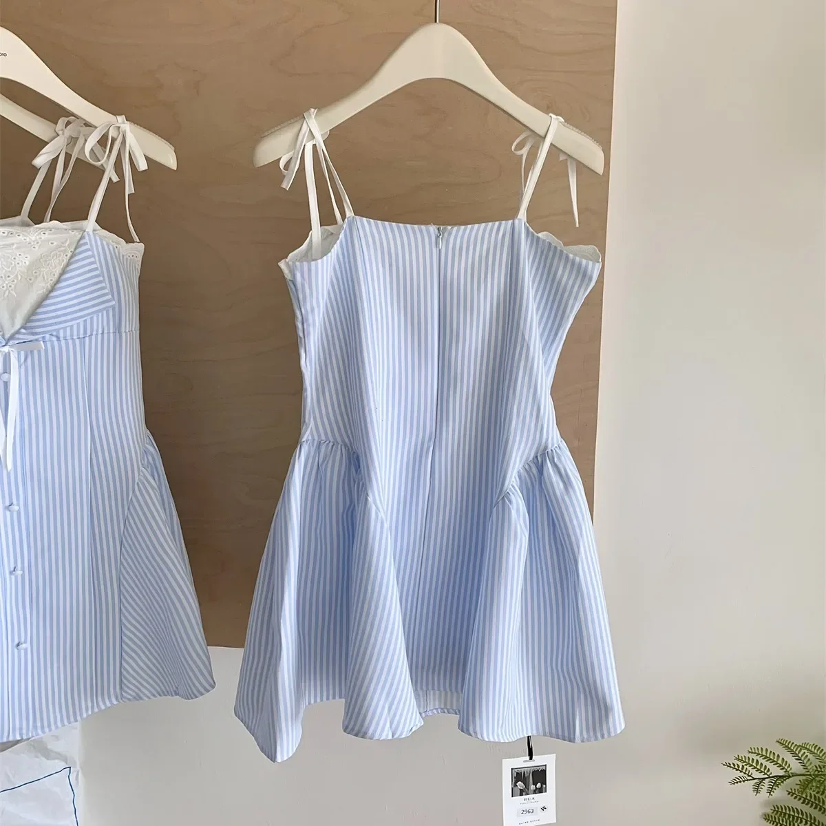 2025 여름 발레 코어 모리걸 레이스 캐미 드레스 스트라이프 A라인 프록 파티 소녀 원피스 패치워크 디자인 한국 패션