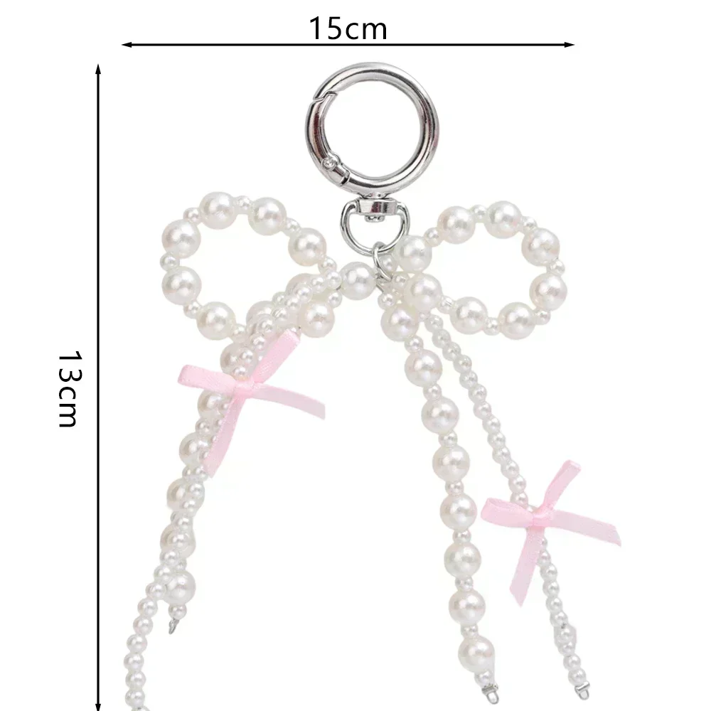 2024 New Korean Sweet Pearl Bow Keychain Heart Pendant Keyring Y2K Aesthetic Key Holder for Girls Bag Pendant Accessories