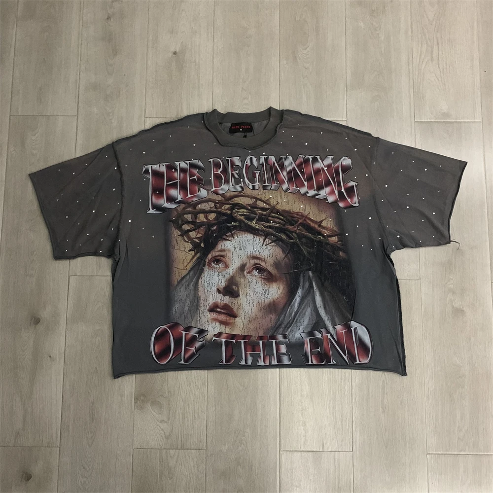 Rare Peace the end Oversize Hip-hop T Shirt Men Women Summer Style Tee Tops T-Shirt