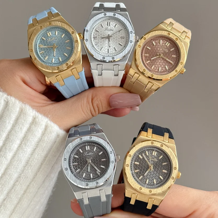 Scottie 9886 Macaron Color Octagonal Circle Round Watch for Lady with Honeycomb Dial Light Luxury Casual Sports Waterproof Watch