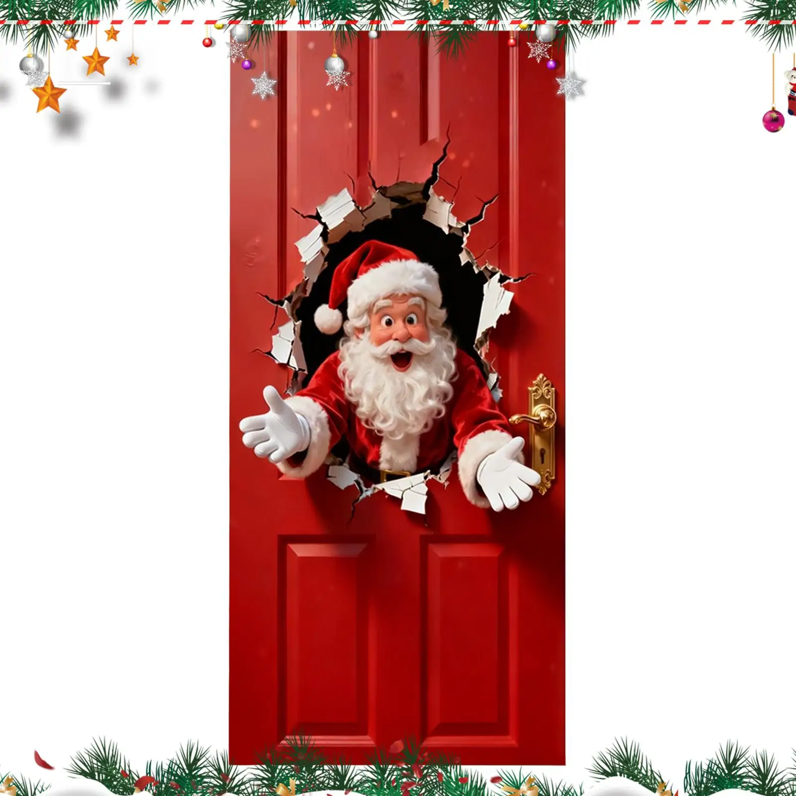 

Christmas Banner 2D Wall-Breaking Santa Polyester Background Santa Claus Door Banner Cover For Kitchens Bathrooms Bedrooms