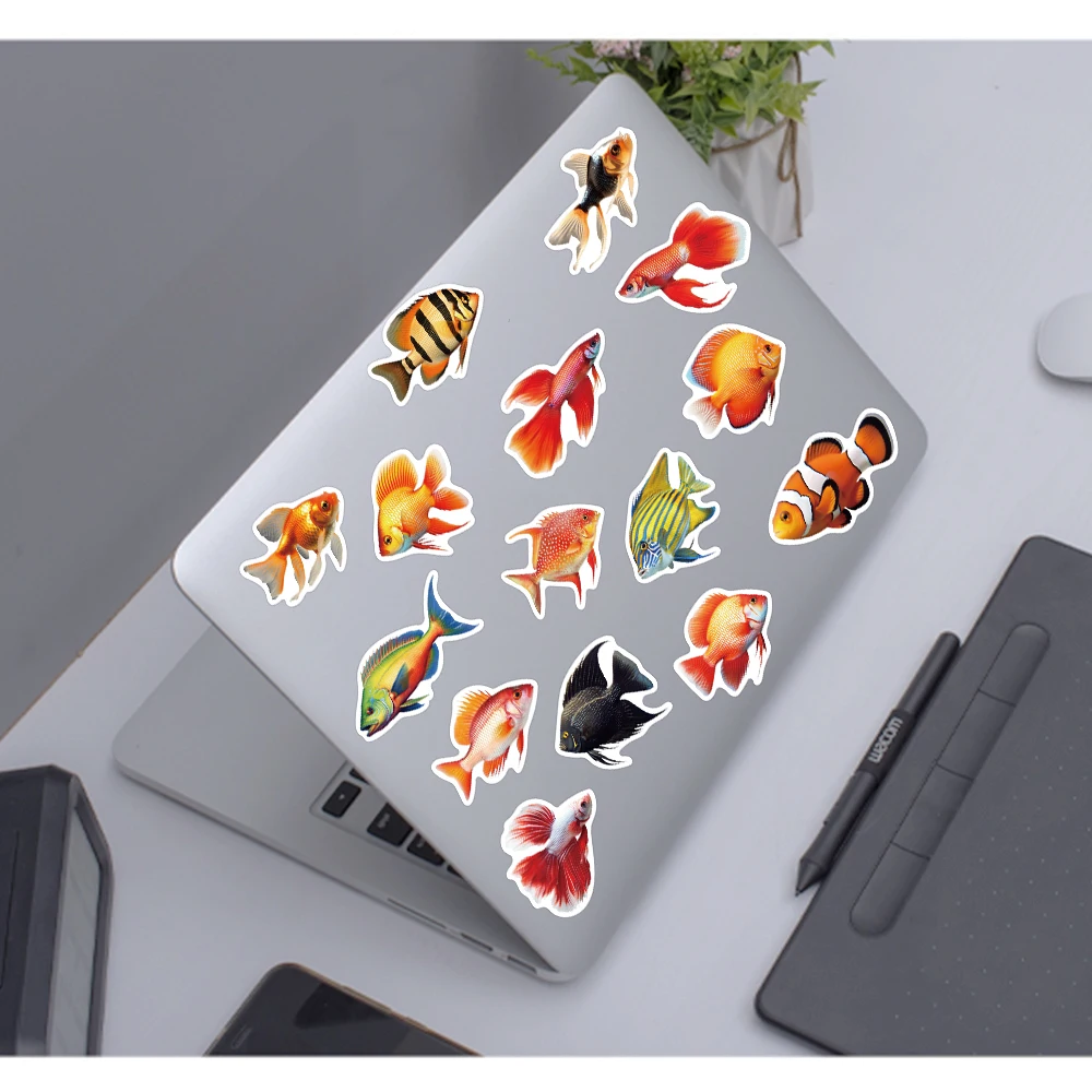 50pcs Cute Cartoon Fish Stickers Aesthetic Decals For Laptop Skateboard Suitcase Scrapbook Stationery School Supplies For Kids