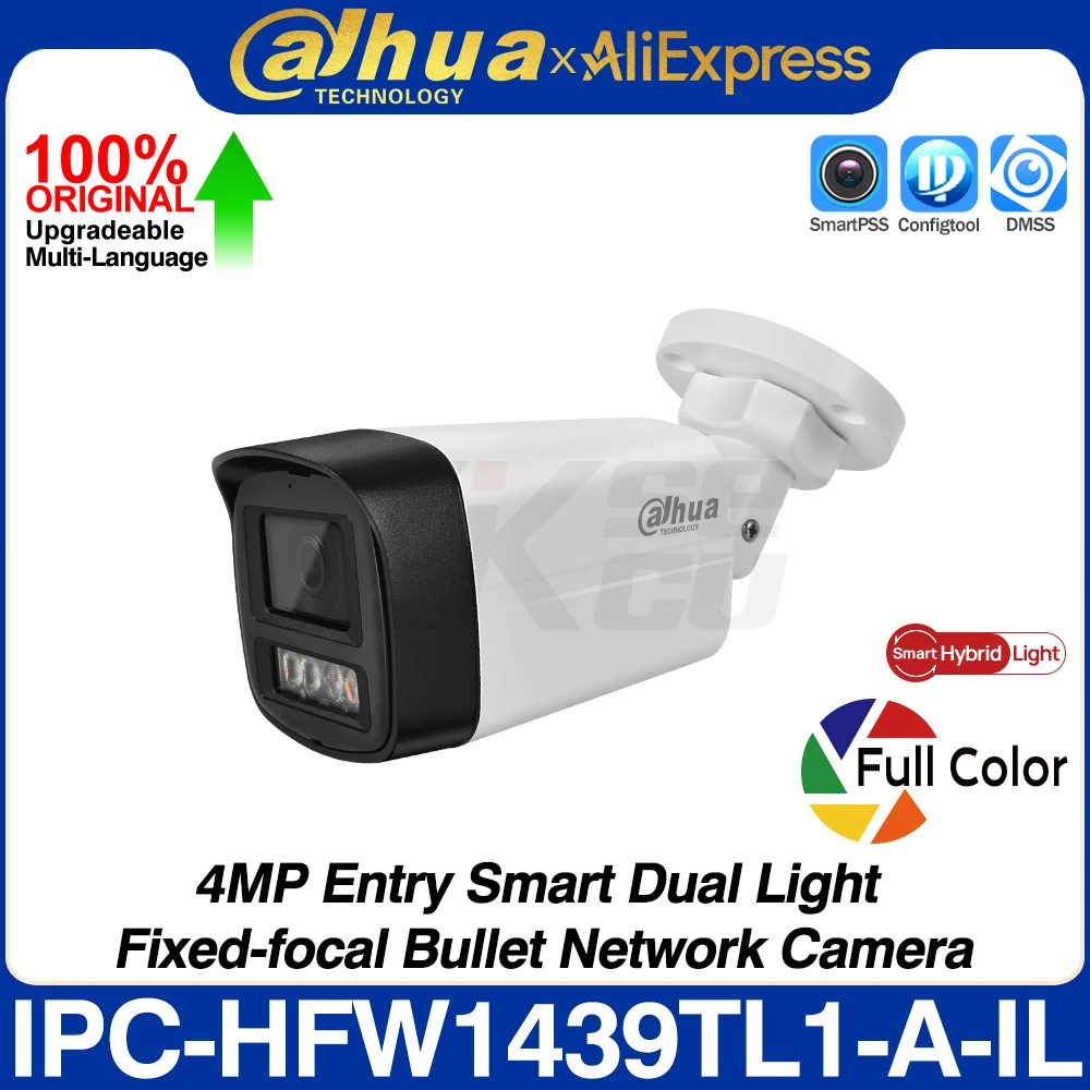 Dahua Original IPC-HFW1439TL1-A-IL 4MP Entry Smart Dual Light Fixed Bullet Network Camera Full Color Human Detect POE IP67 CCTV