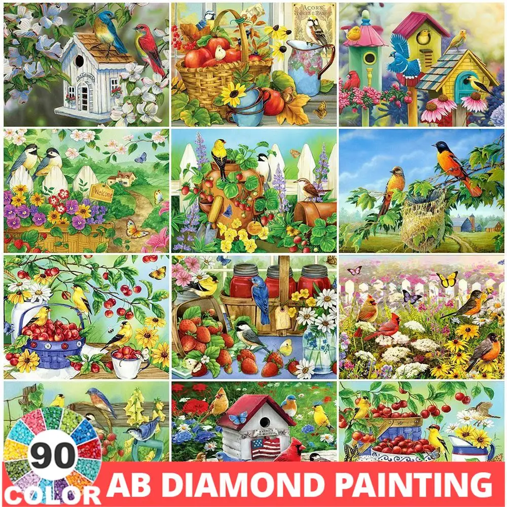 AB 90 Colors Diamond Painting 5D DIY Bird Embroidery Animal Picture Of Needlework Decor Full Drill Wall Stickers Art Kit