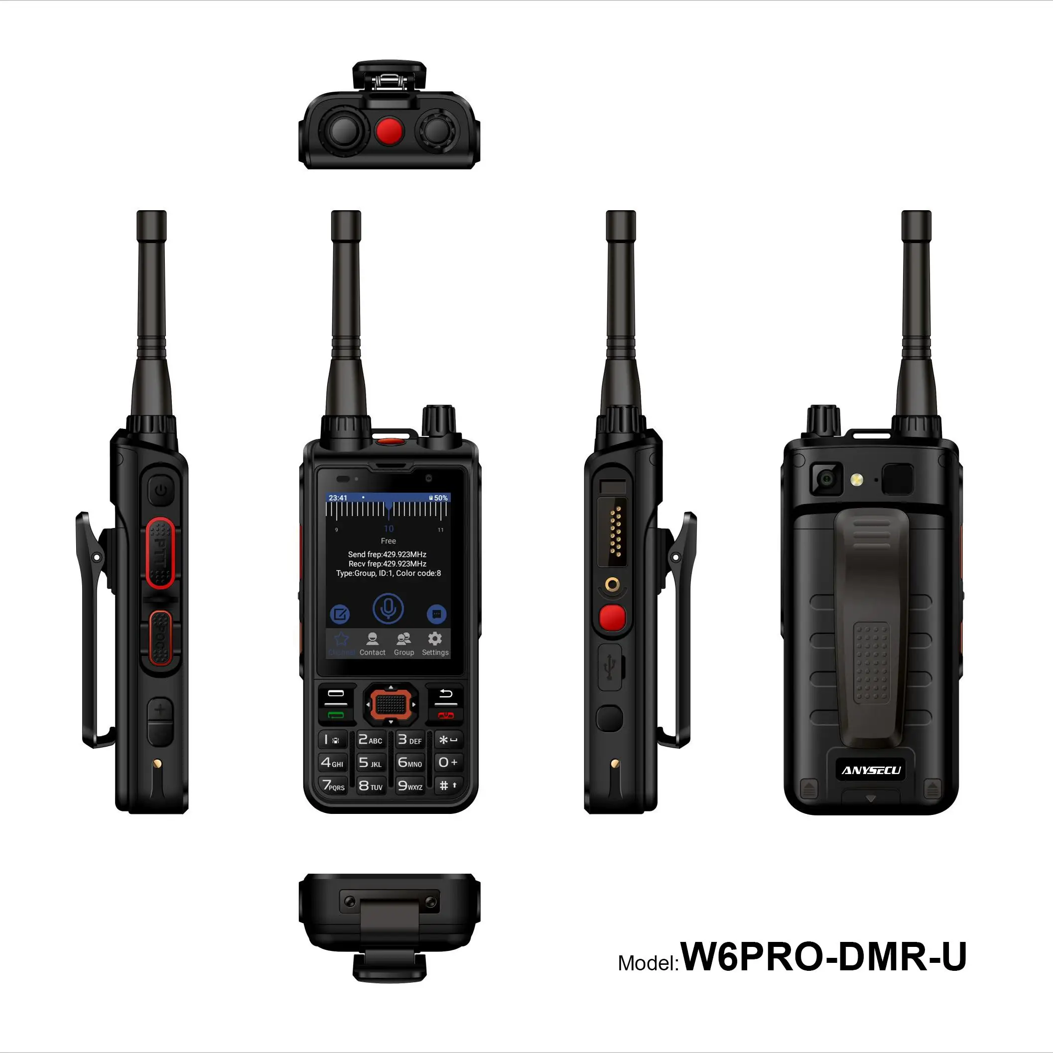 Rádio Android portátil W6Pro com modo UHF de intercomunicação de rede 4G POC + DMR e rádio Wifi