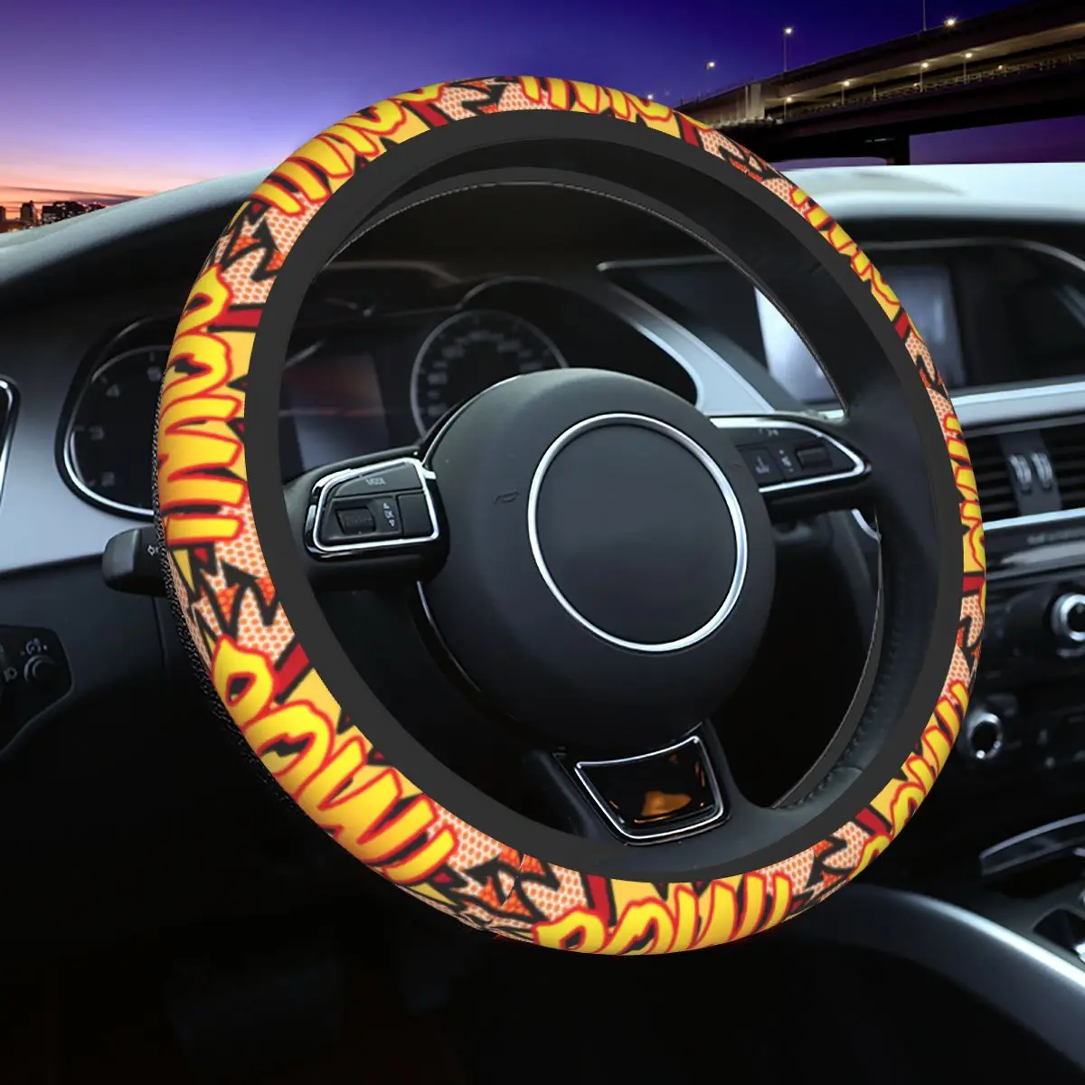 Modern Comic Pop Art Car Steering Wheel Cover 37-38 Bang Wow Boom Pow Steering Wheel Protective Cover Car-styling Accessories