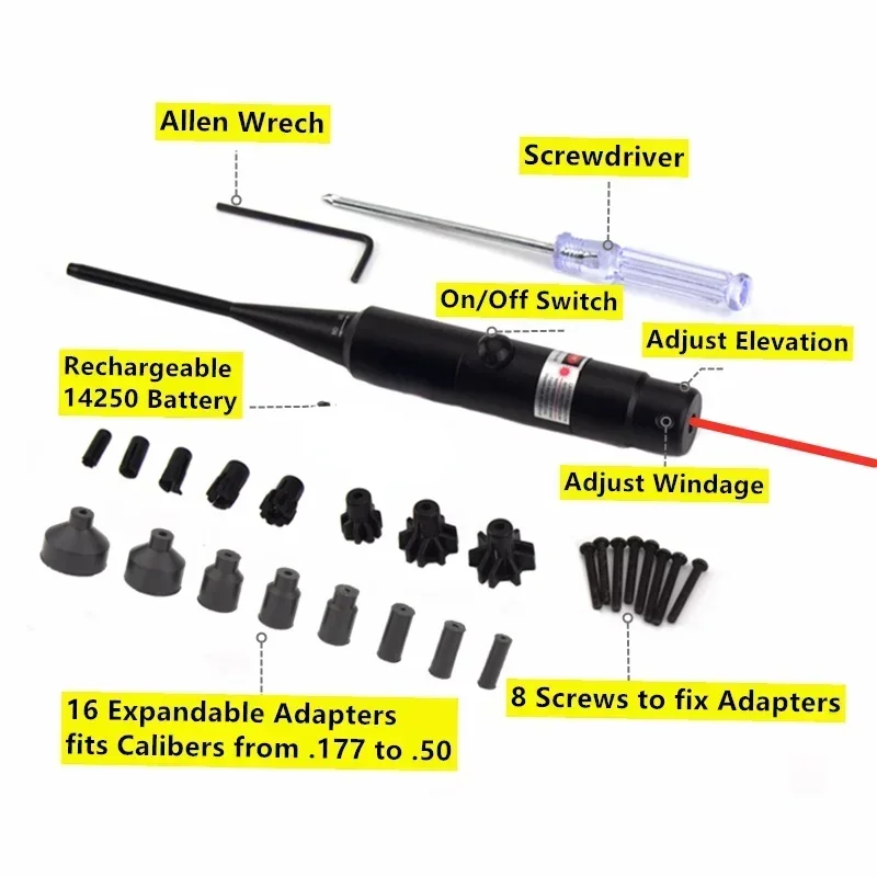 Red Laser Boresighter Kit for .177 to.50 Caliber Laser Pointer Collimator Universal Bore Sighter