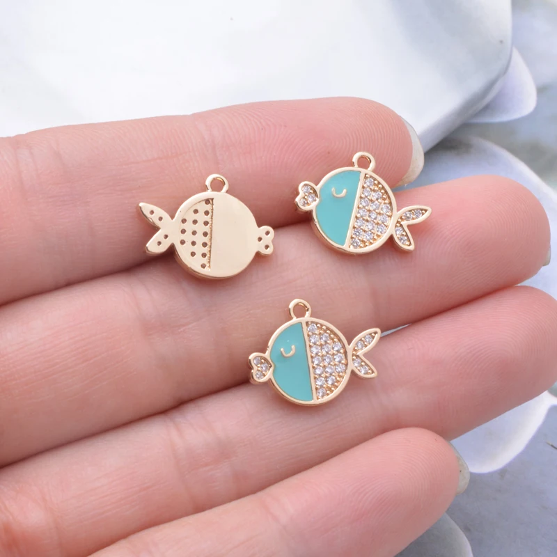 2 Stück Neue Design Kupfer-Emaille-Zirkon-Fisch-Anhänger mit Öltropfen-Effekt für Ohrringe, Halsketten, Anhänger, DIY-Schmuckzubehör – Detail 8