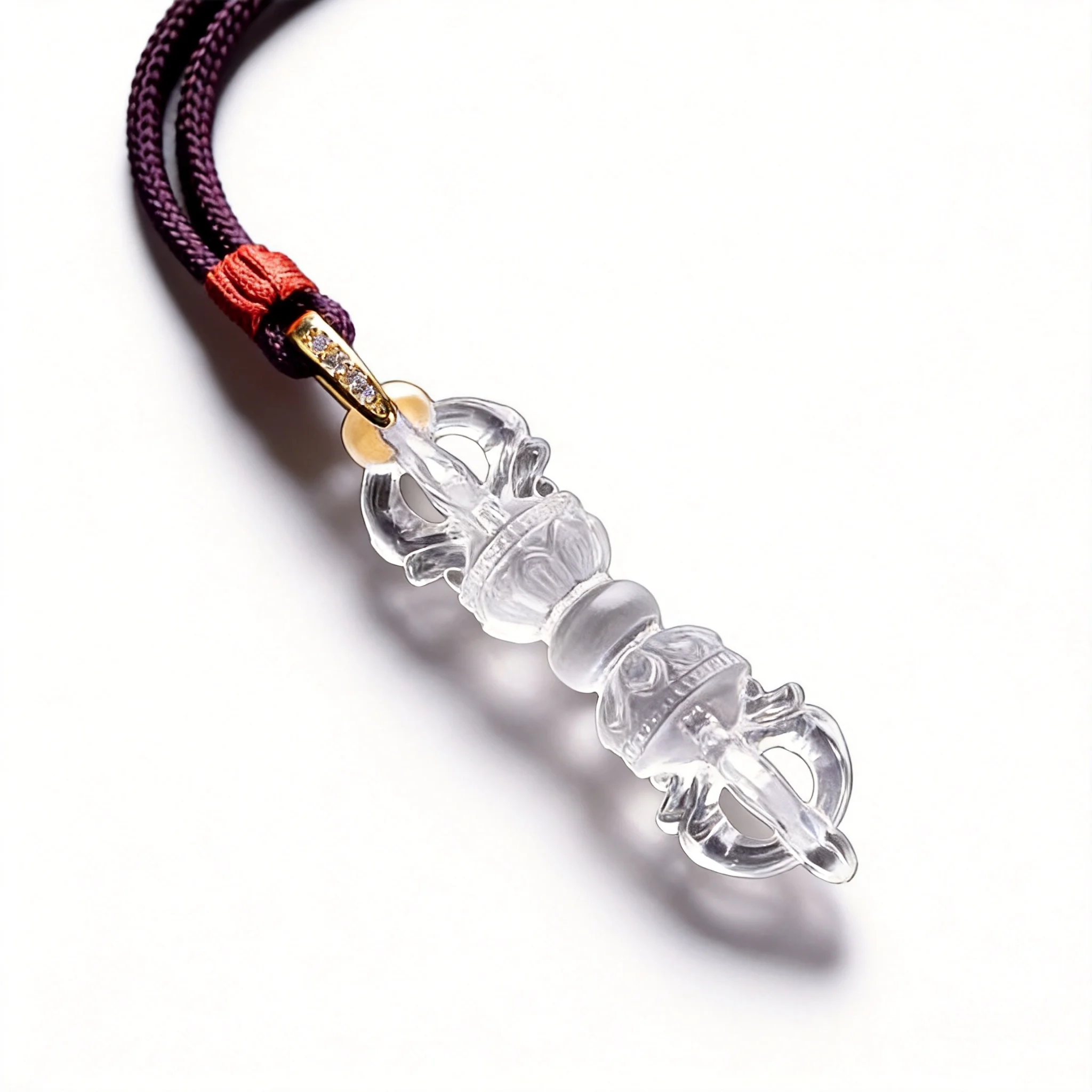 Chinese Style Lucky Liuli Crystal Four Strand Vajra Pestle Pendant Unisex Couple Necklace Sweater Chain Amulet For Good Luck Ble
