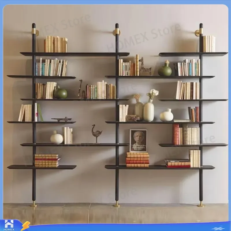 North American Walnut Full Wall Bookshelf Multi Functional Storage Shelving Unit Customizable Modern Home Office Furniture