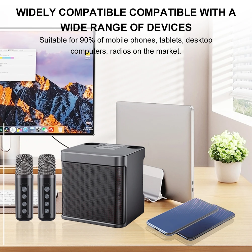 Machine à karaoké avec 2 microphones sans fil, haut-parleur karaoké sans fil, prise en charge de la carte BT/USB/TF/Aux pour enfants et adultes