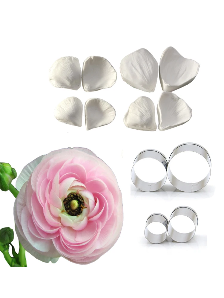 12pcs Buttercup Double Veiner Side Silicone Mold & Flower Cutter Set Cake Decorating Fondant Petal Clay Mold Sugarcraft M2865