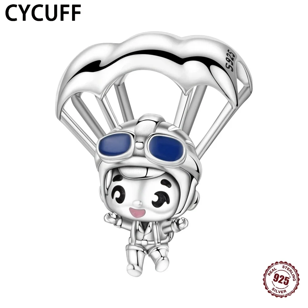 

CYCUFF 2025 New 925 Sterling Silver Paragliding Cartoon Character Beads Original Bracelets Charms DIY Party Trendy Jewelry Gifts