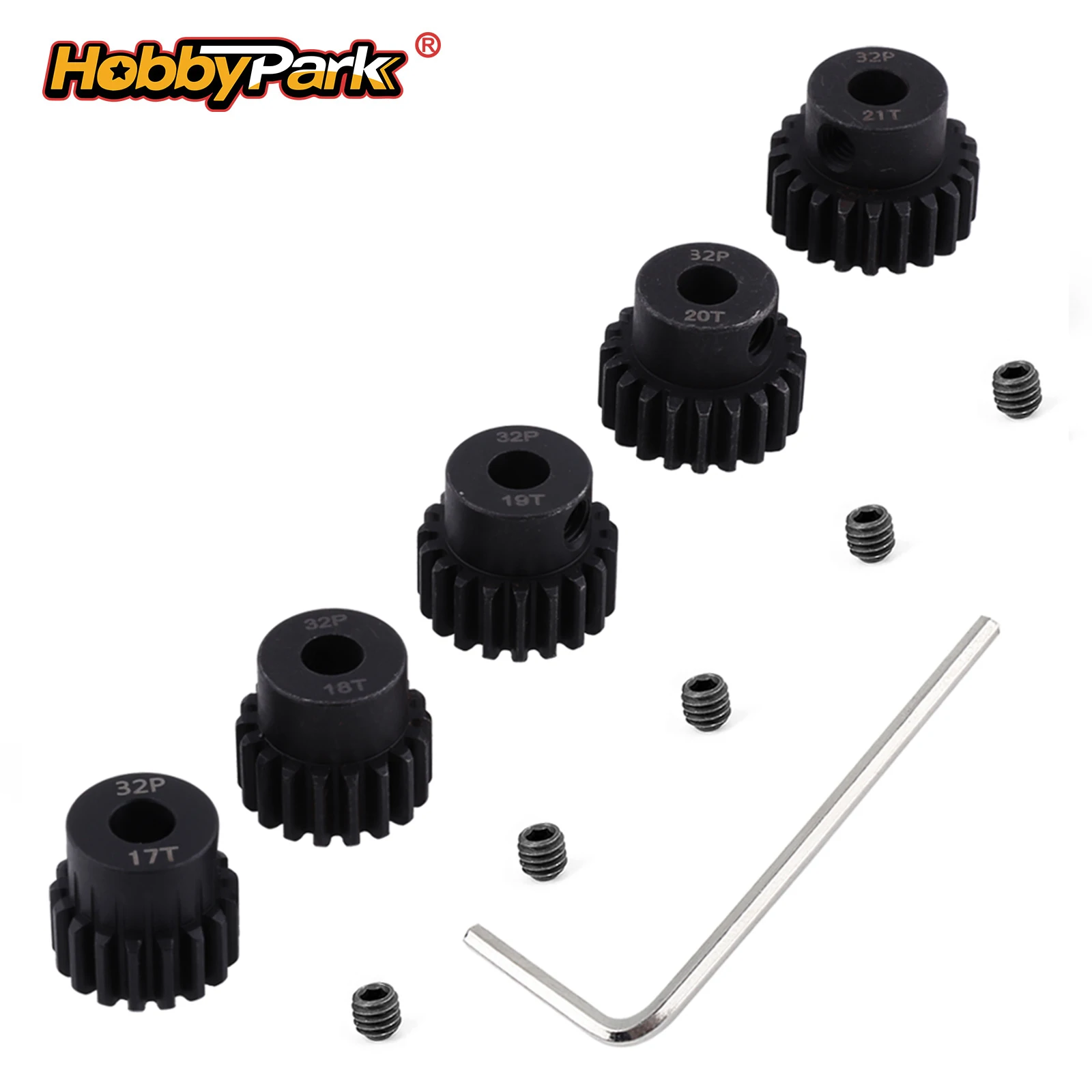 Hobbypark Metall-Stahl 32-Pitch Zahnkranz-Set 5mm Wellenbohrung 17T 18T 19T 20T 21T Motorgetriebe-Kit für RC-Auto 5er-Pack