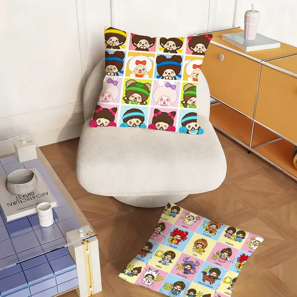 Funda de almohada de dibujos animados para dormitorio, sofá, sala de estar, decoración de respaldo, cojín cuadrado M-Monchhichis-S Kawaii para la siesta