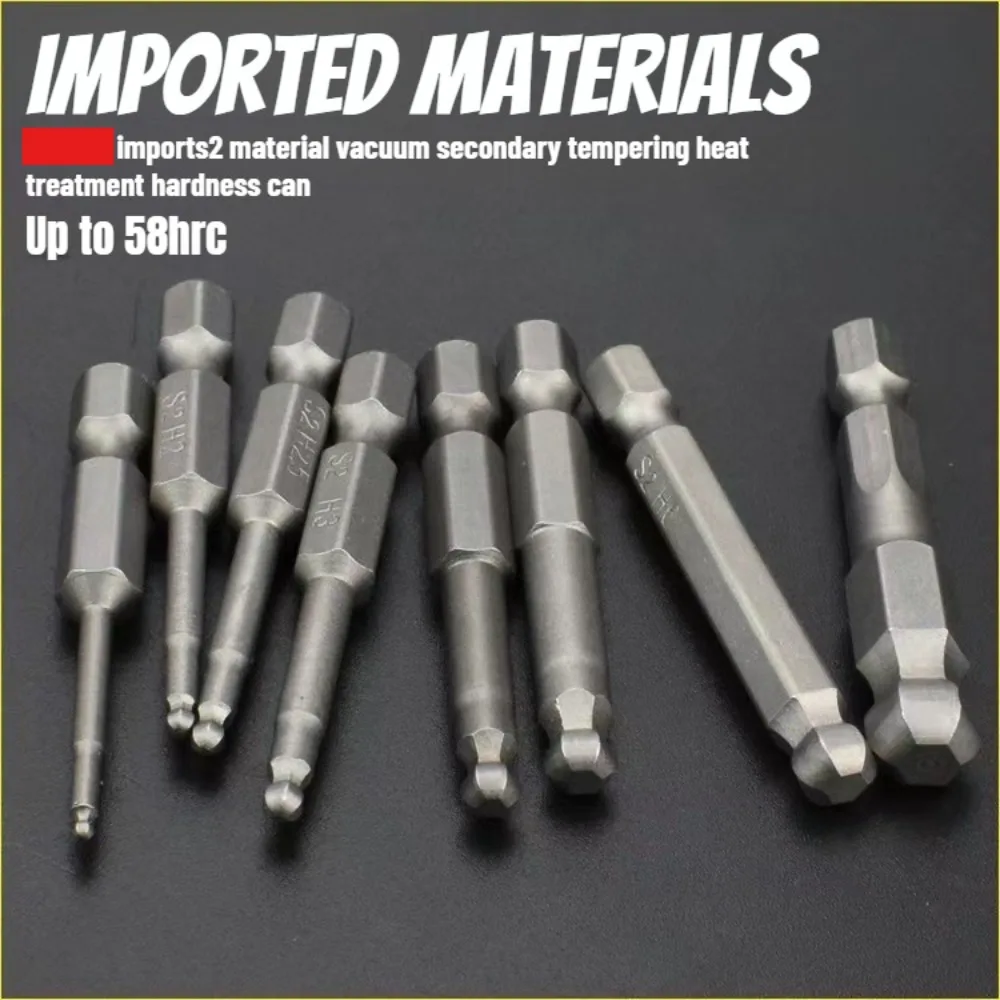 65-150mm 7Pcs Electric Screwdriver Head S2 Material Magnetic Anti Slip Spherical Screwdriver Bit Set H2 H2.5 H3 H4 H5 H6 H8