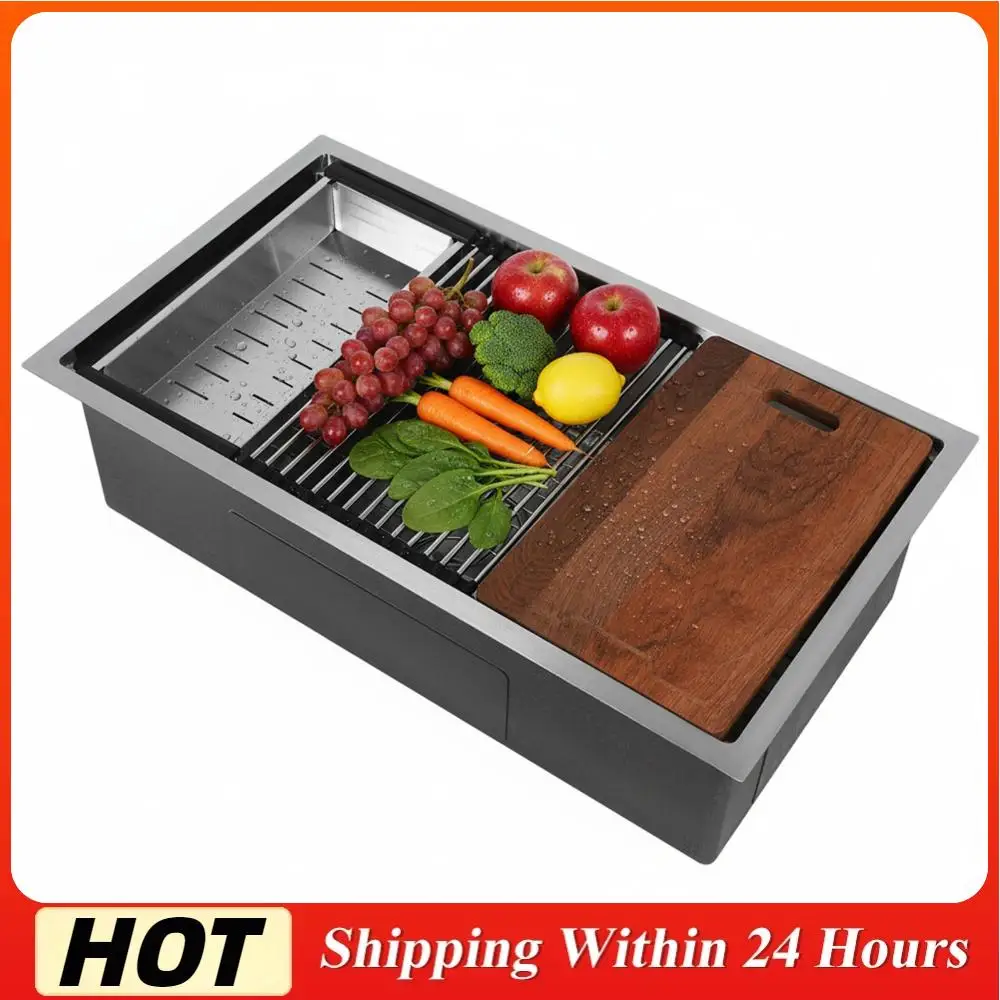 

16 Gauge Built-in Kitchen Sink Stainless Steel 30/33 Inch Drop-In Sinks with Bottom Grid Basket Strainer Multifunction Chef Sink